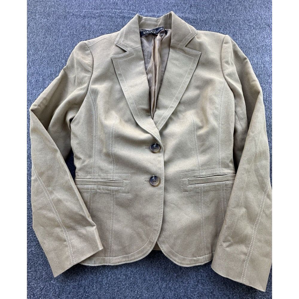 Vintage Kasper Sportswear Blazer‎ Womens 6 Beige Lined Canvas Suit Jacket